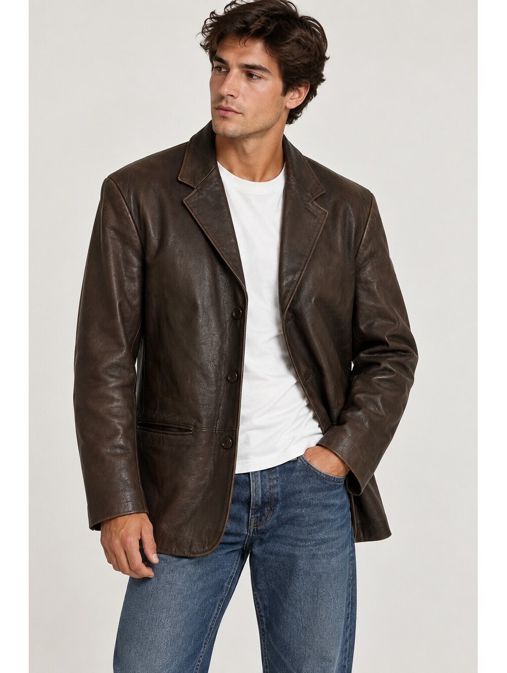 Banana Republic 90s Y2K Genuine Leather Blazer Jacket Brown Men’s XL Old Money